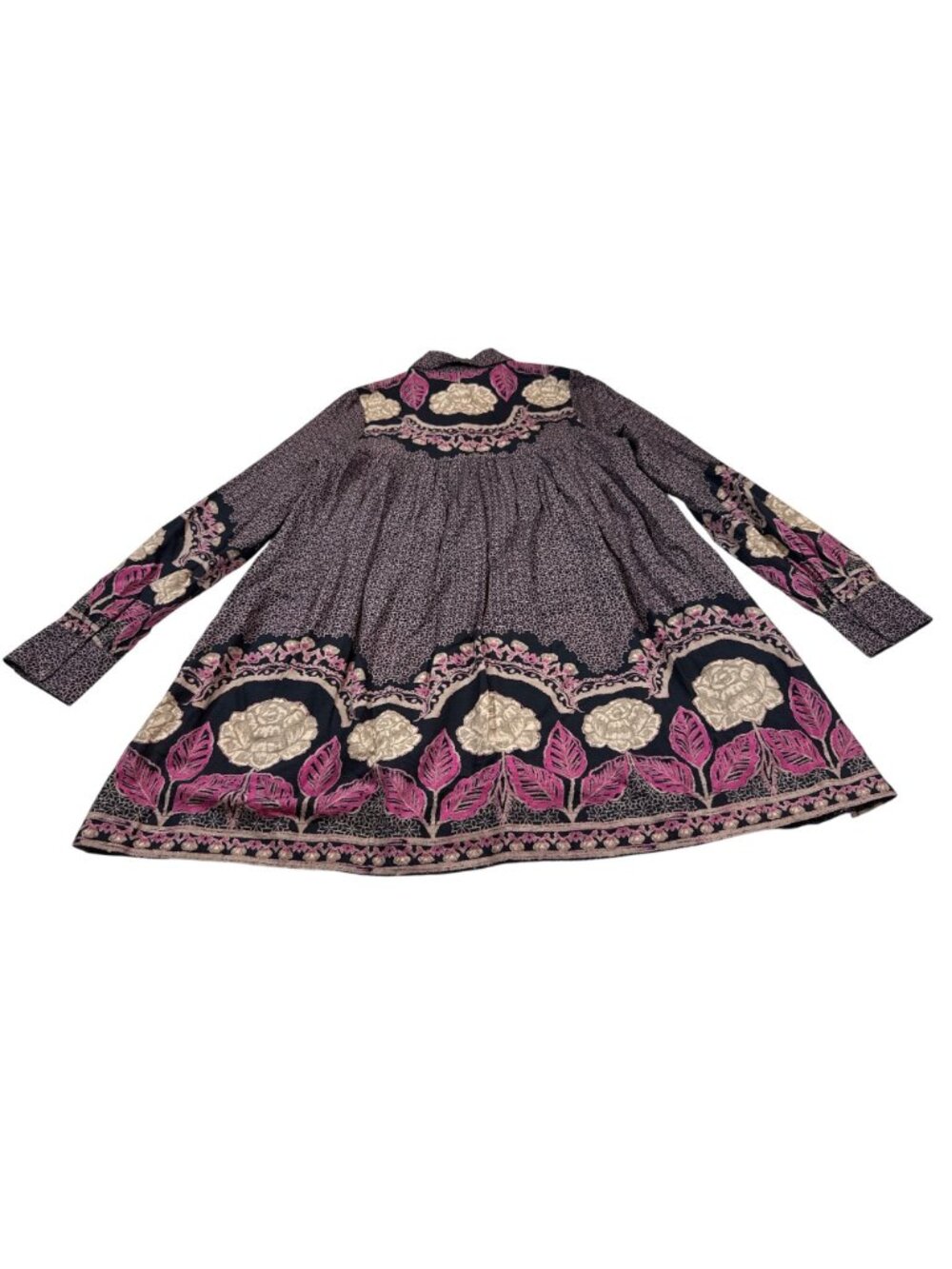 Free People XS Black Floral Embroidered Boho Tunic Dress Long Sleeve (K554) - Picture 5 of 10